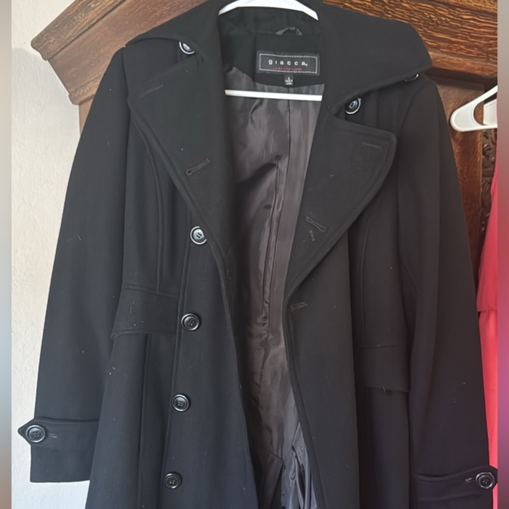 🧥 Black Wool Pea Coat – Giacca Brand (Size Small)